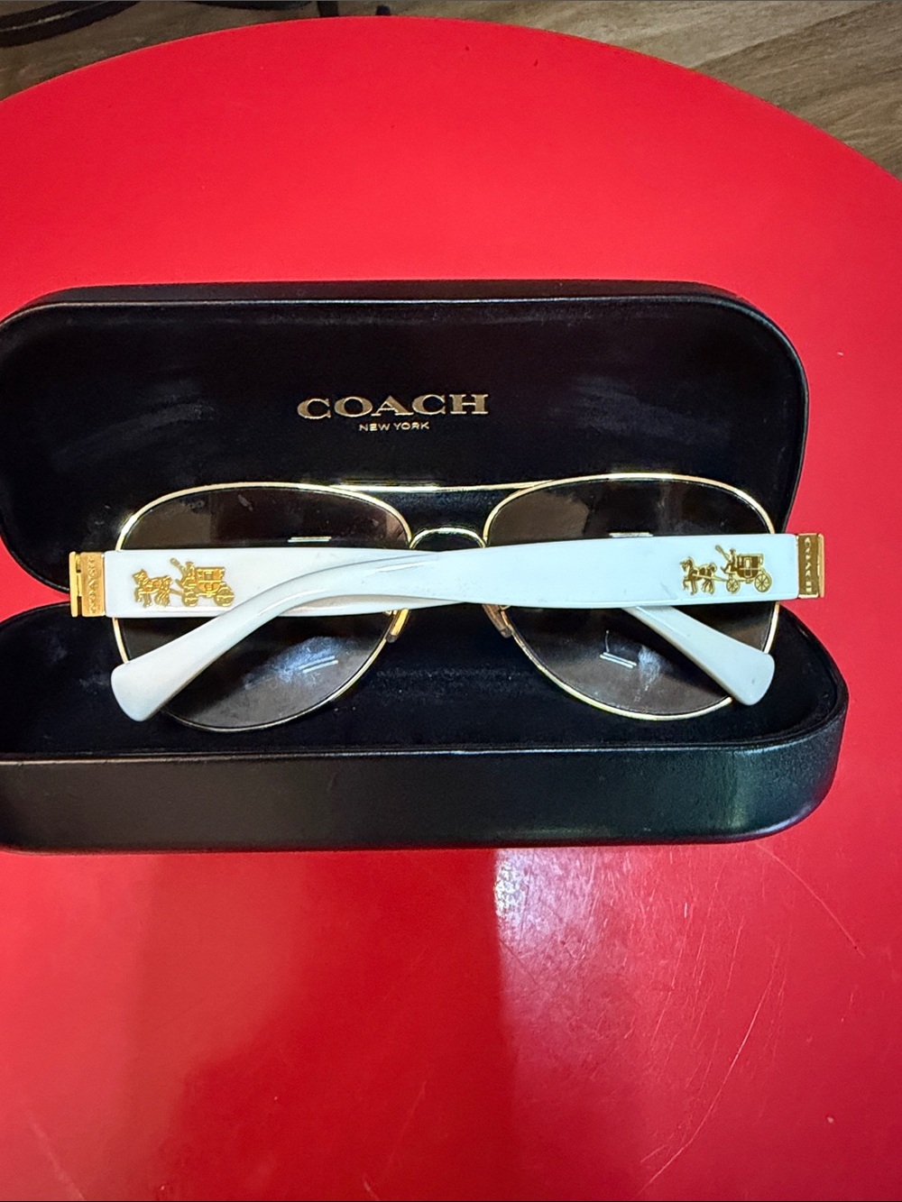 Coach Gold-Tone Aviator Sunglasses with White Temples